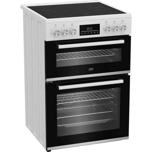 Beko EDC6731W 60cm Double Oven Electric Cooker with Vitroceramic Hob - White