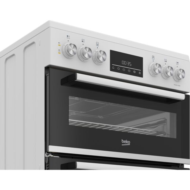 Beko EDC6731W 60cm Double Oven Electric Cooker with Vitroceramic Hob - White