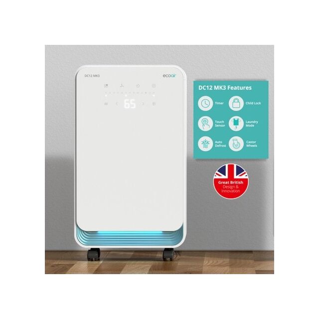 Ecoair DC12 MK3 Compressor Dehumidifier – 12 Litres Per Day - White